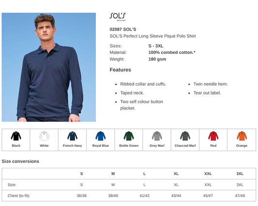 Men's Sols Long Sleeve Polo Shirt - Embroidered or Printed With Your Logo