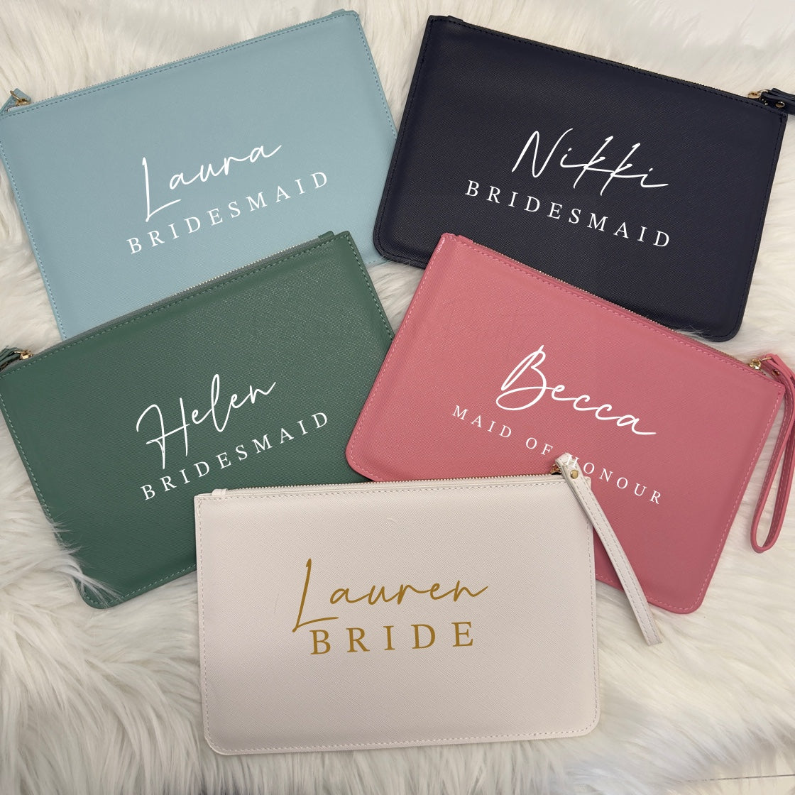 Bridal / Hen Party Personalised Clutch Bags - Various Colours
