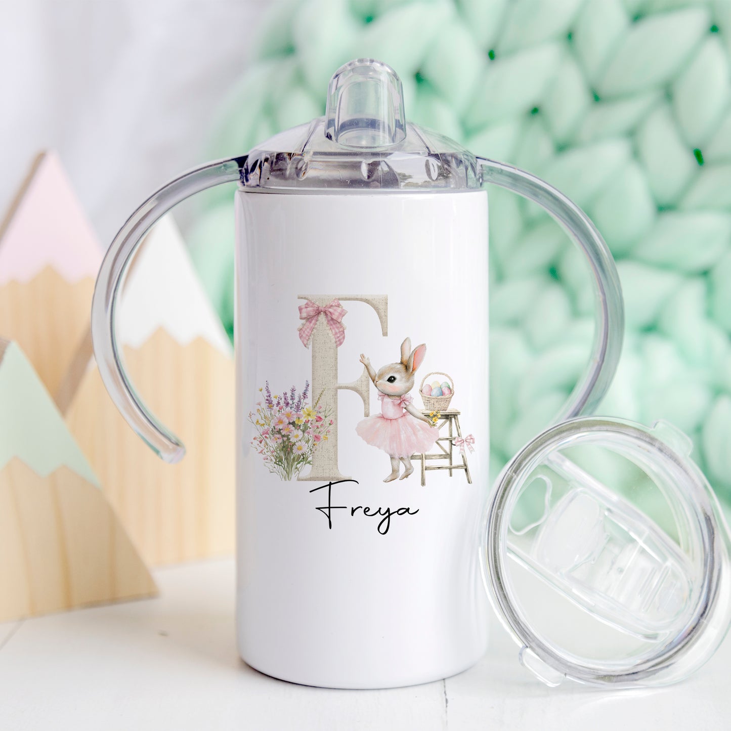 Personalised Easter Bunny Mugs & Flask - Cute Pink or Blue Bunny