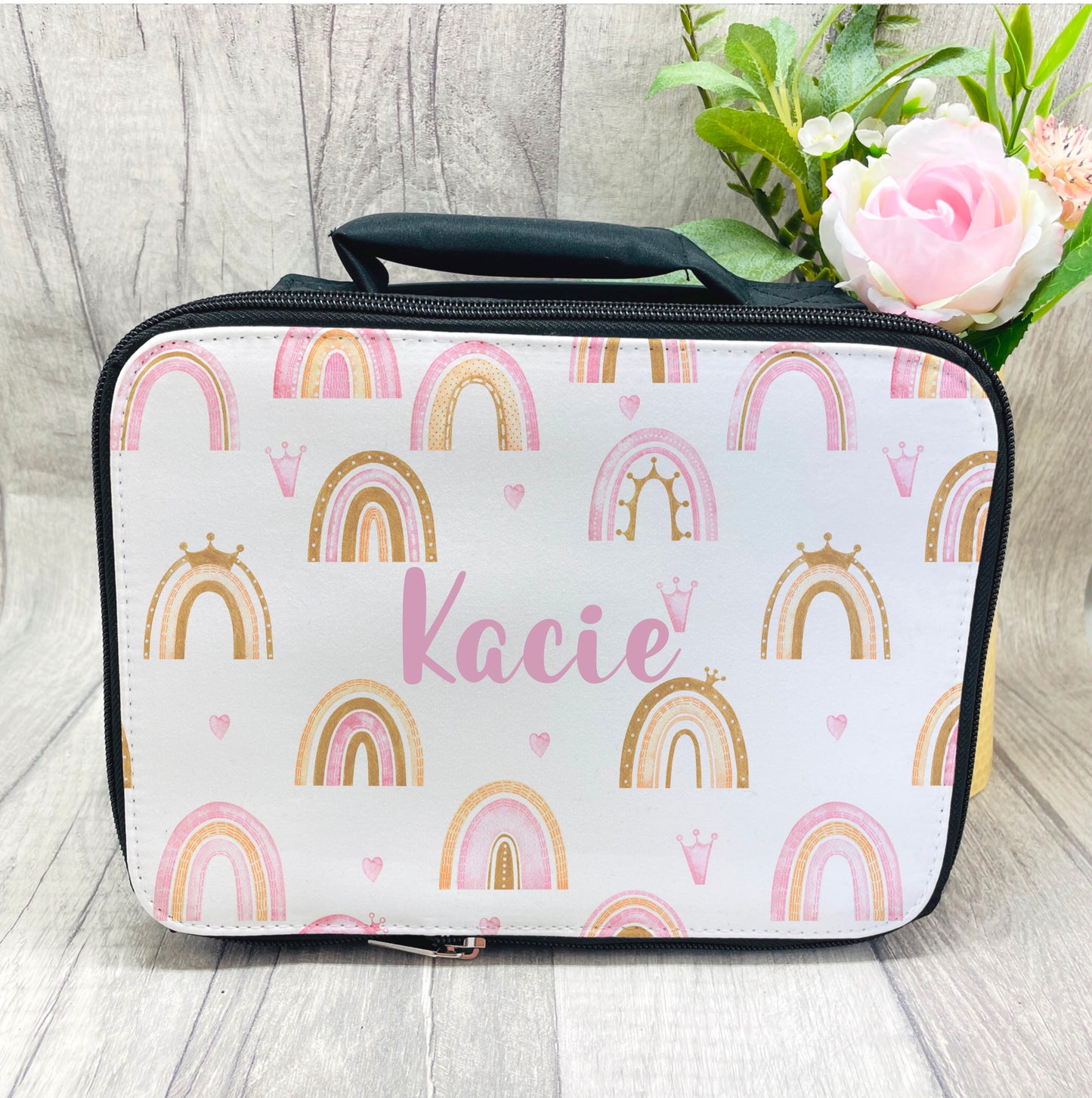 Lovely lunch box for girls full of rainbows and happiness. Insulated, zip lunch box perfect for school or nursery