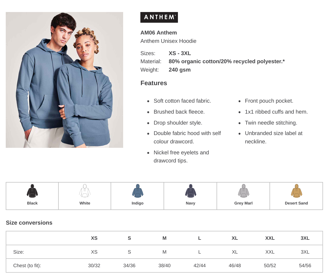 Unisex Organic Anthem Lightweight Hoodie - Embroidered or printed With Your Logo
