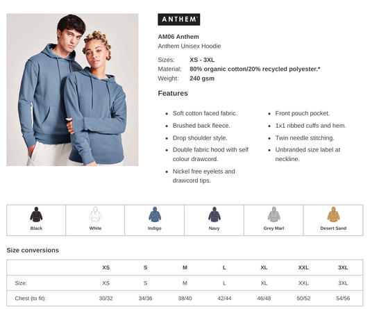 Unisex Organic Anthem Lightweight Hoodie - Embroidered or printed With Your Logo