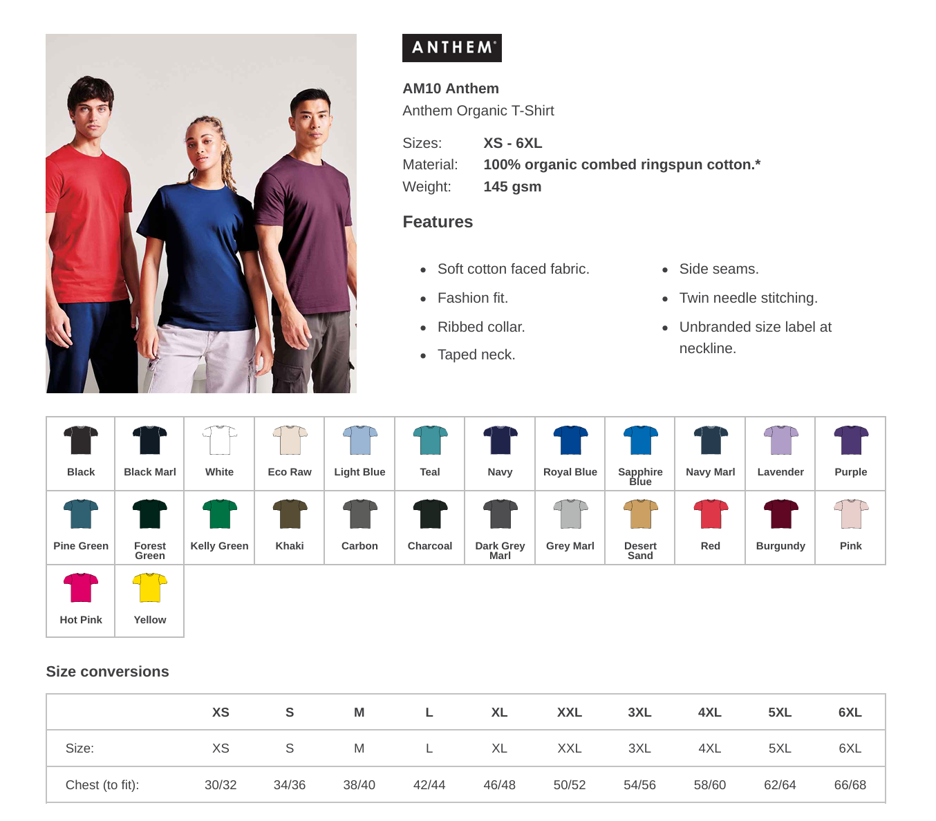 Unisex Anthem Lightweight Business Branded Organic T-Shirt