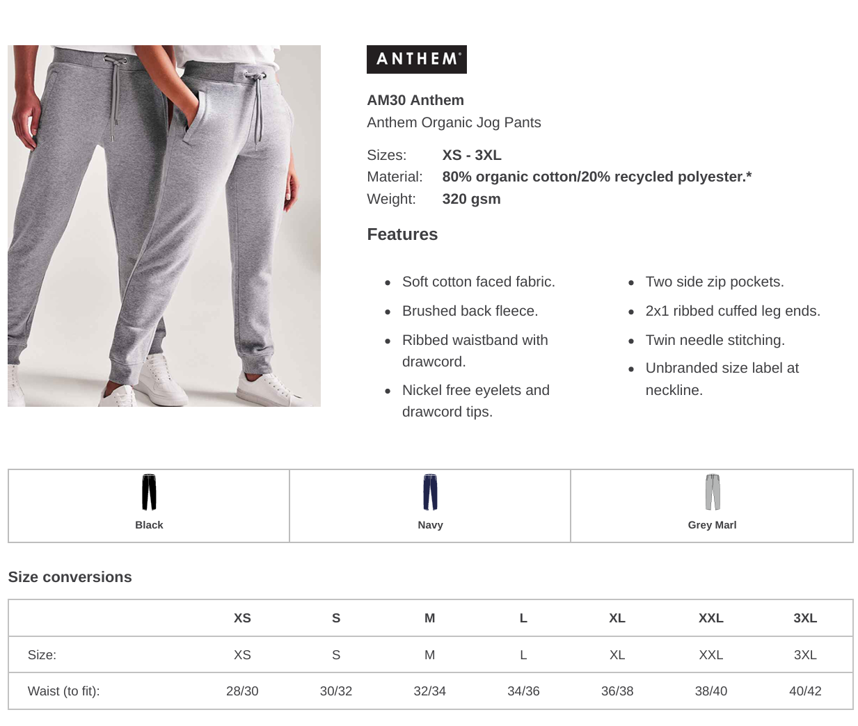 Unisex Anthem Organic Premium Branded Joggers