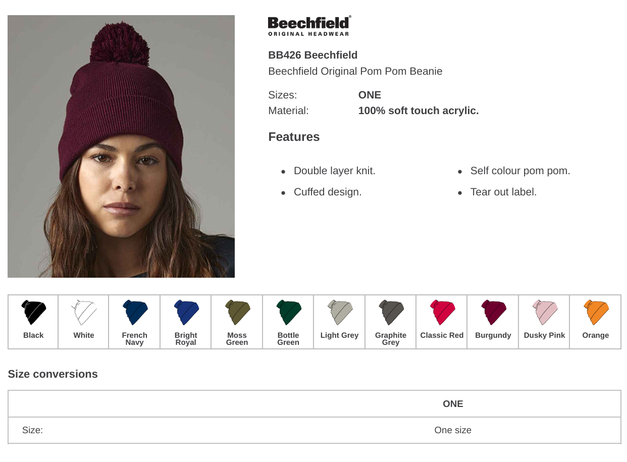 Embroidered PomPom Beanie Hat - Customised with Your Business Logo