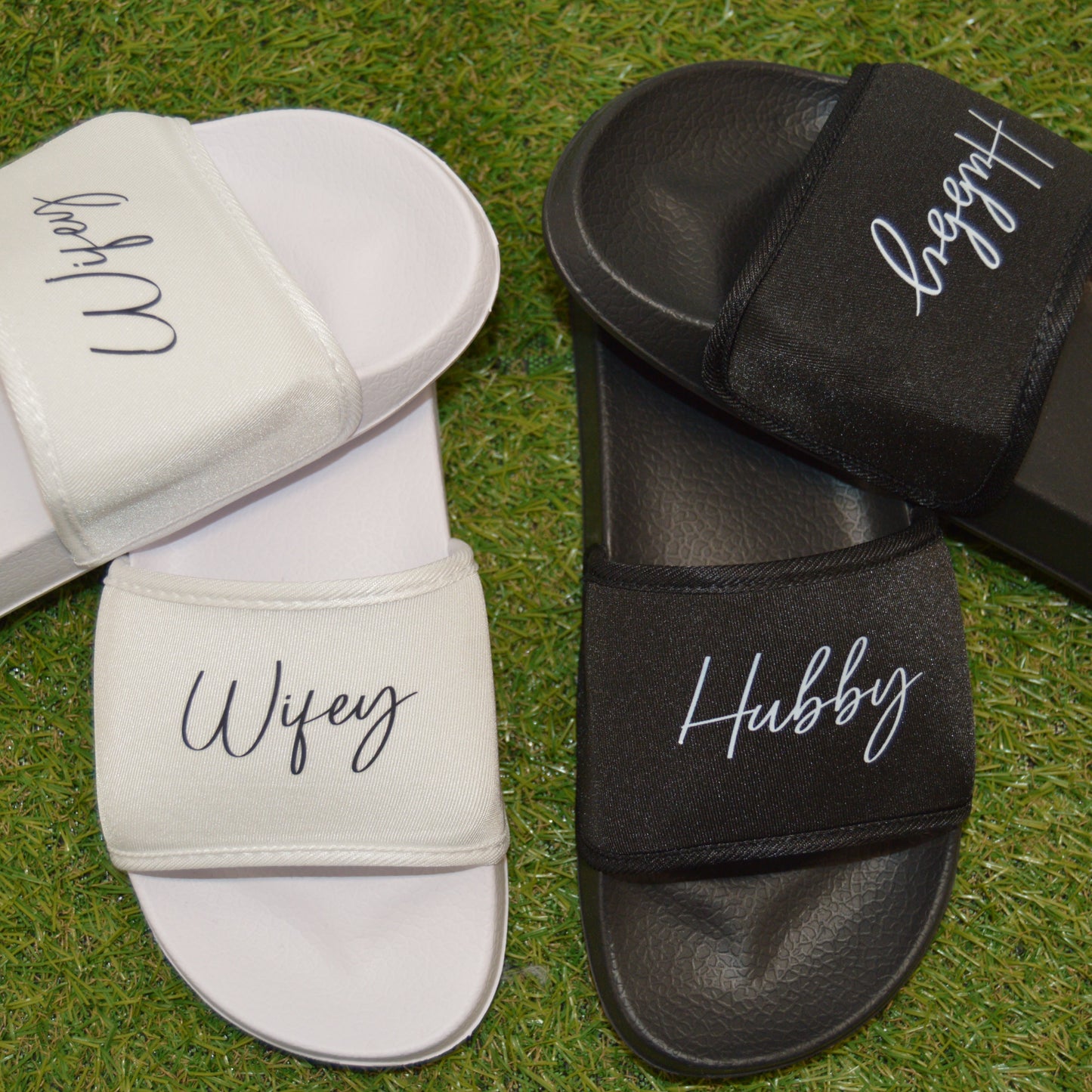 Hubby or WIFEY Honeymoon Sliders. Couples Wedding Gift