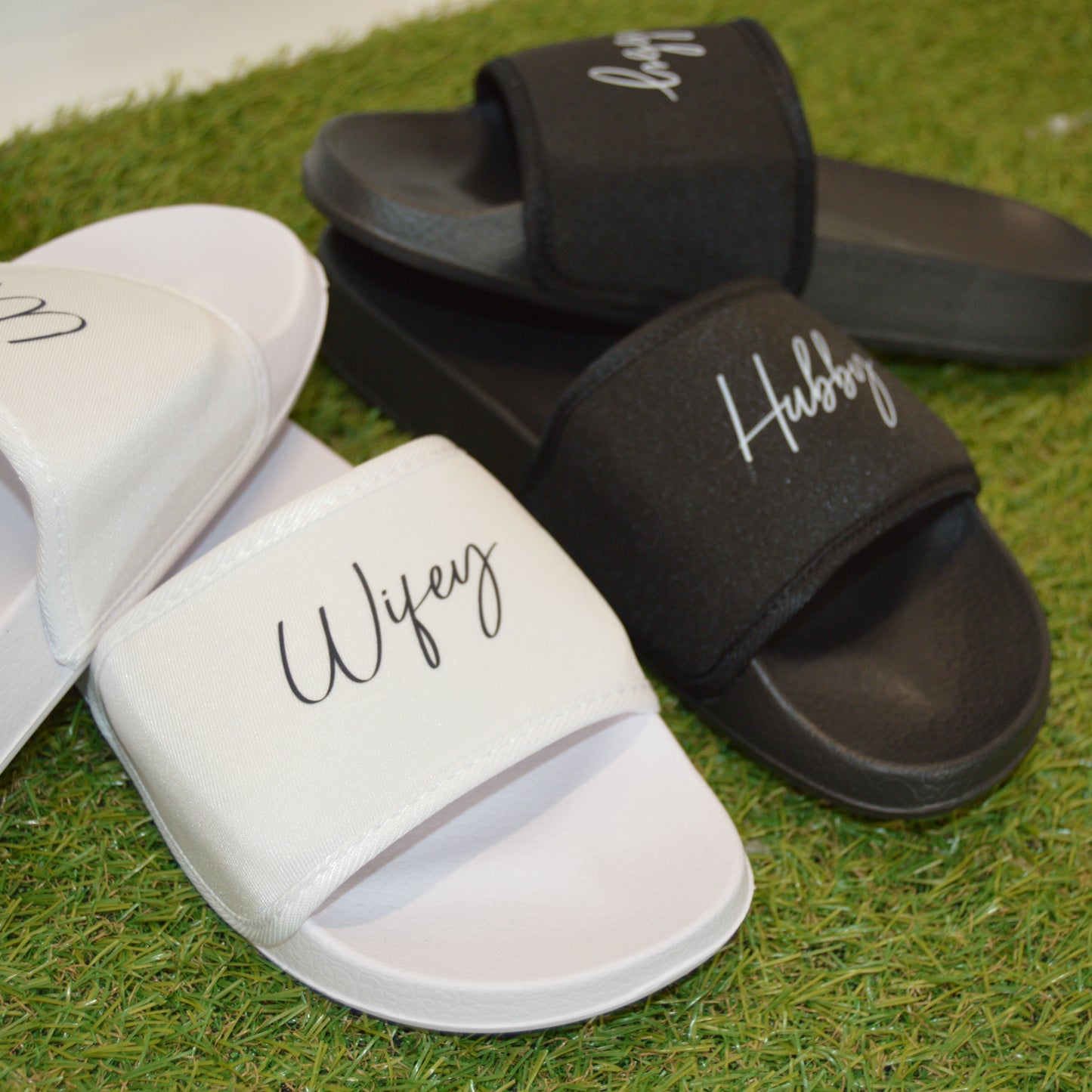 Hubby or WIFEY Honeymoon Sliders. Couples Wedding Gift