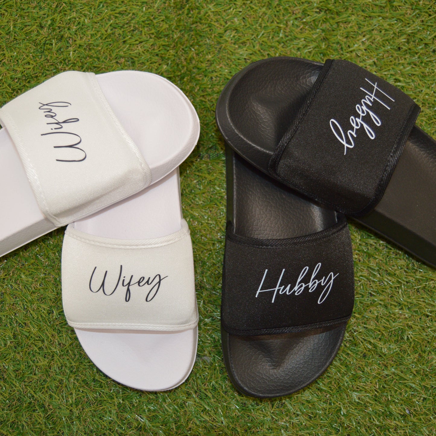 Hubby or WIFEY Honeymoon Sliders. Couples Wedding Gift