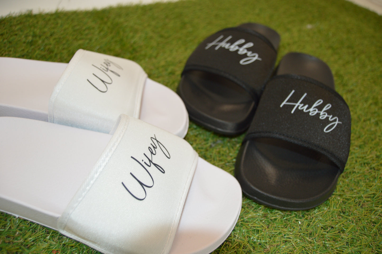 Hubby or WIFEY Honeymoon Sliders. Couples Wedding Gift