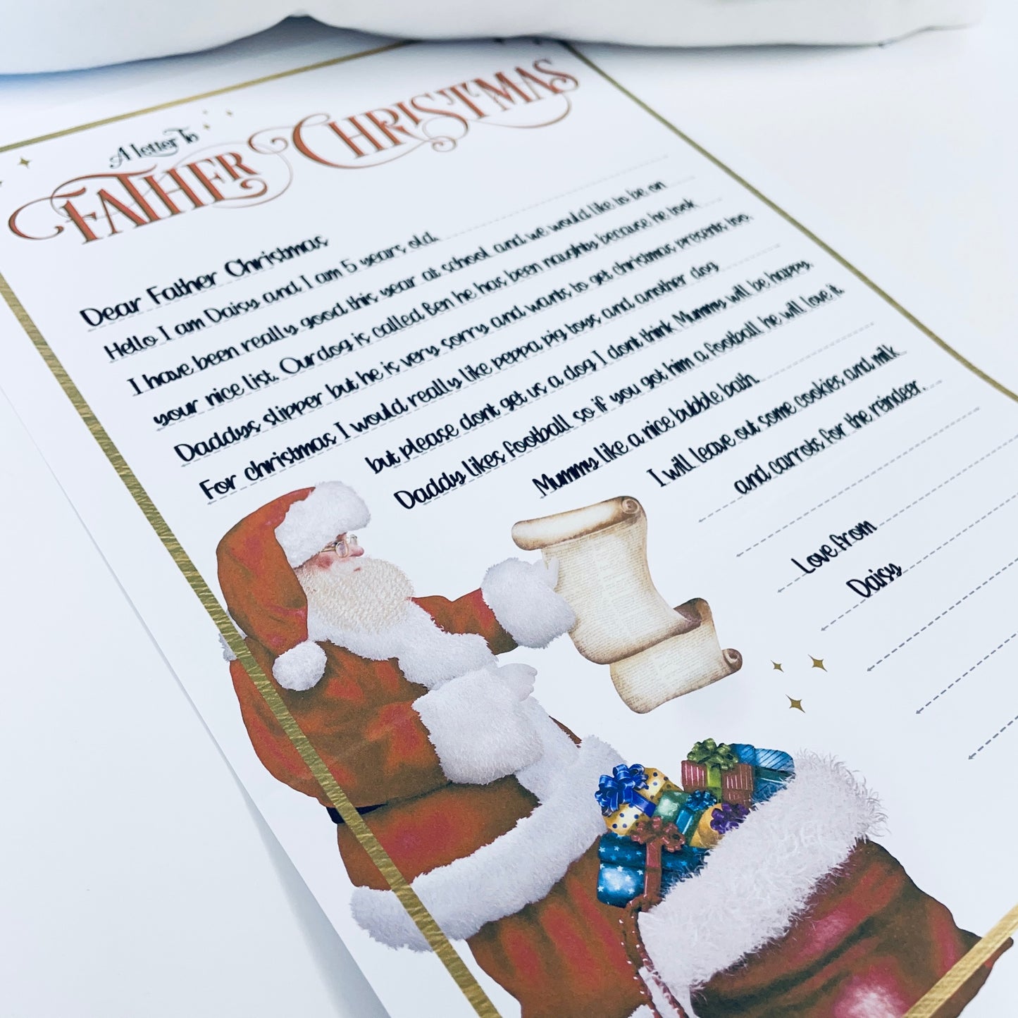 Letter to Father Christmas Cushion PERSONALISED for Christmas Eve - Santa