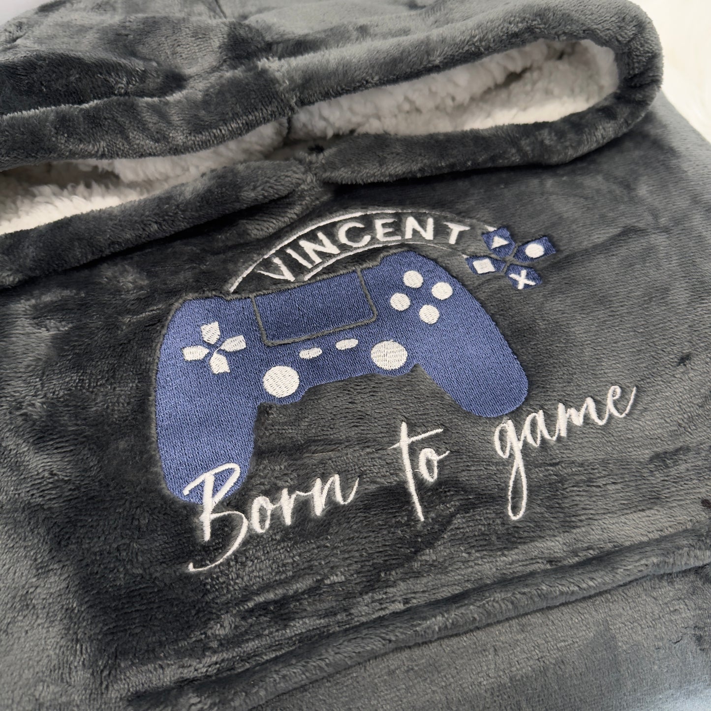 Born to Game Oversized Sherpa Lined Hoodie. Personalised Gamer Gift