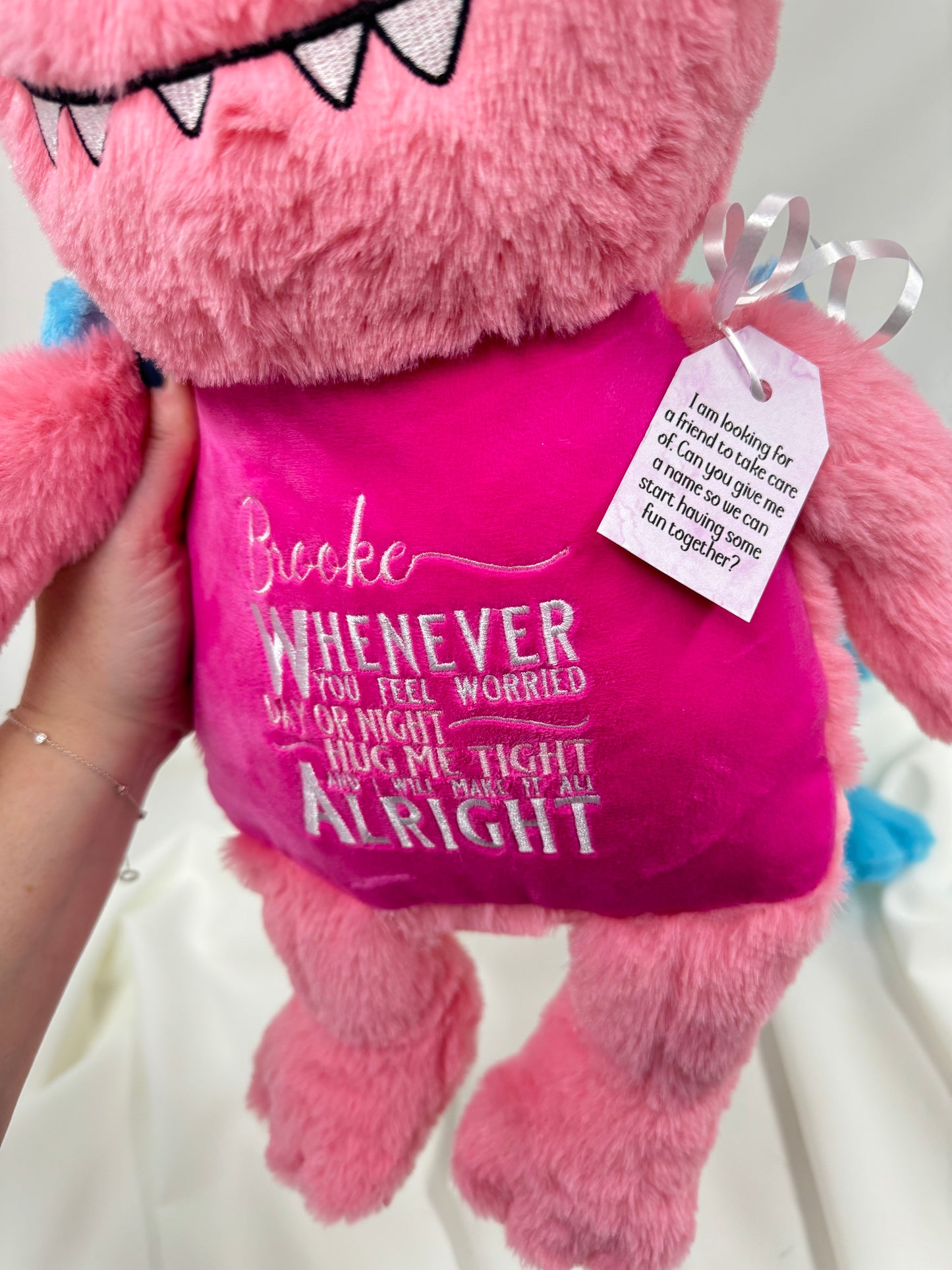 Children’s Worry Monster. Embroidered Personalised Plush Teddy. Children’s Anxiety Help