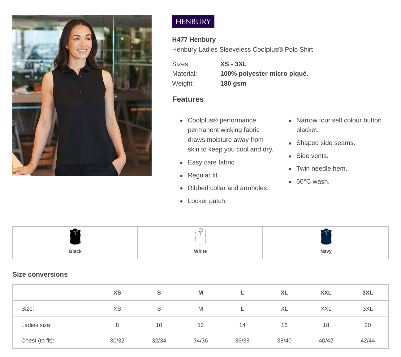 Ladies Sleeveless Henbury Polo Shirt Embroidered With Your Logo