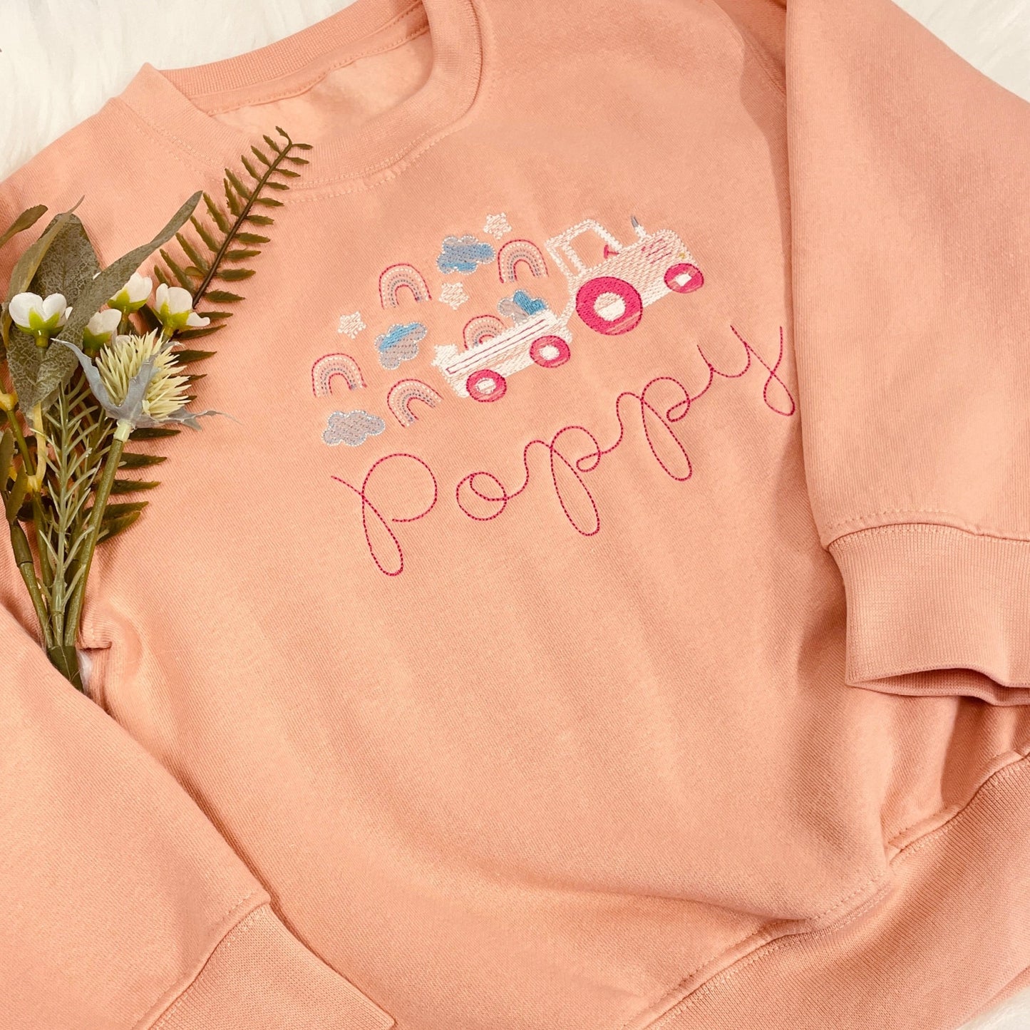 Rainbows & Clouds Girls Personalised Embroidered Sweater