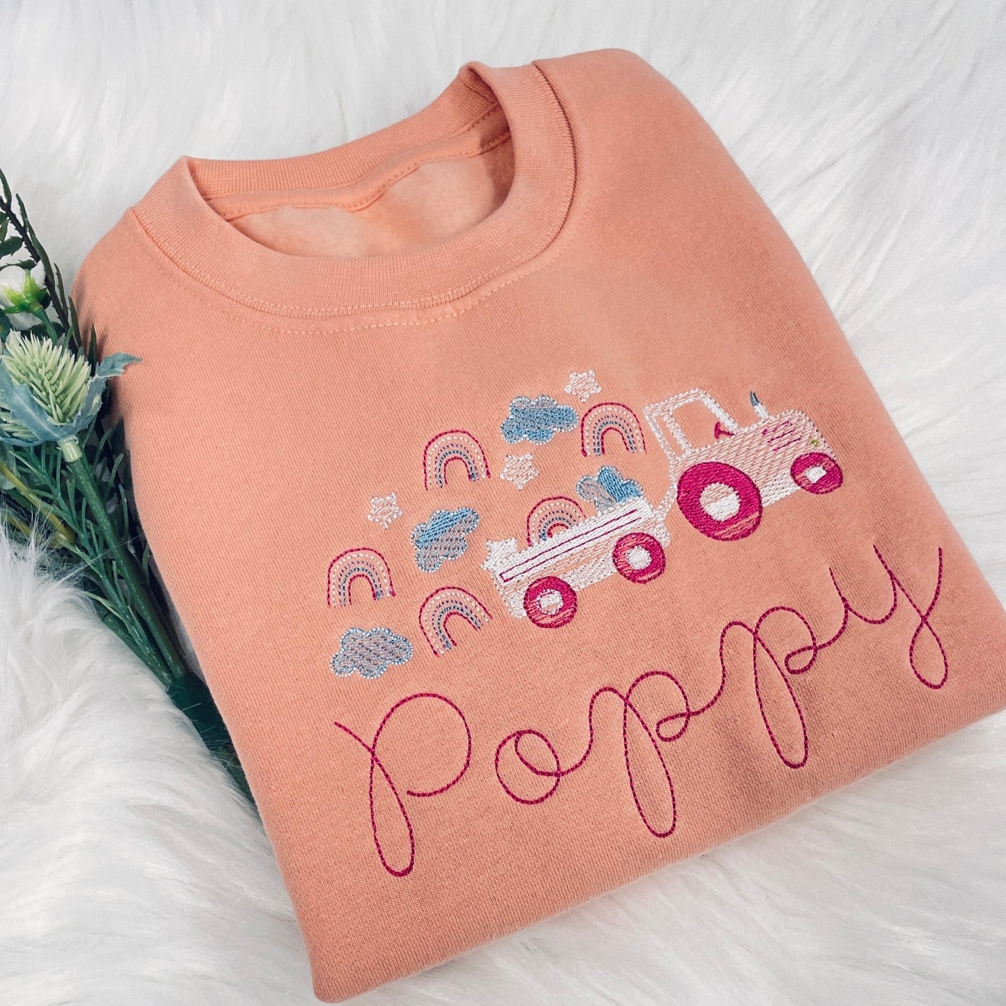 Rainbows & Clouds Girls Personalised Embroidered Sweater