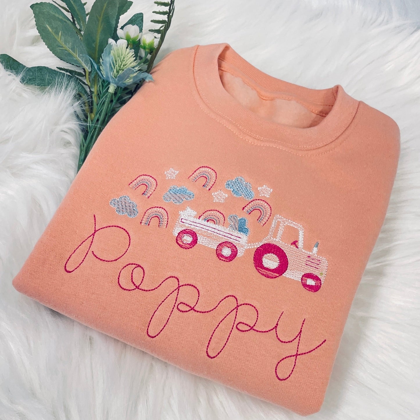 Rainbows & Clouds Girls Personalised Embroidered Sweater