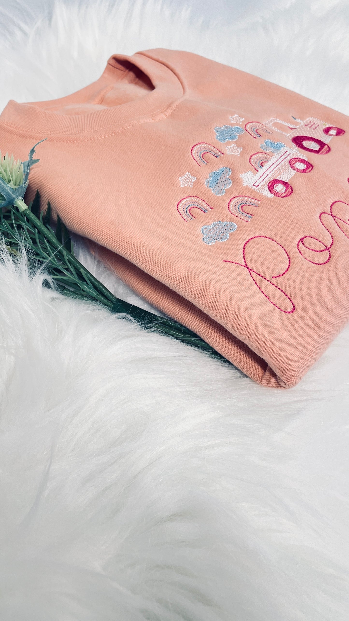 Rainbows & Clouds Girls Personalised Embroidered Sweater