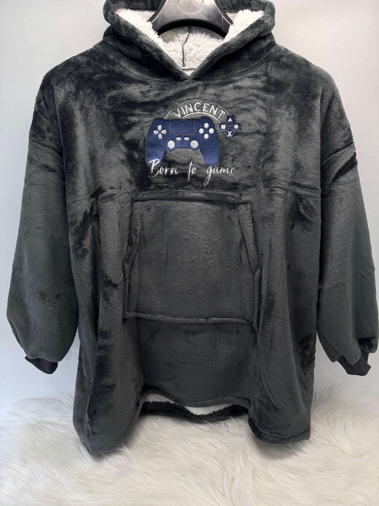 Born to Game Oversized Sherpa Lined Hoodie. Personalised Gamer Gift
