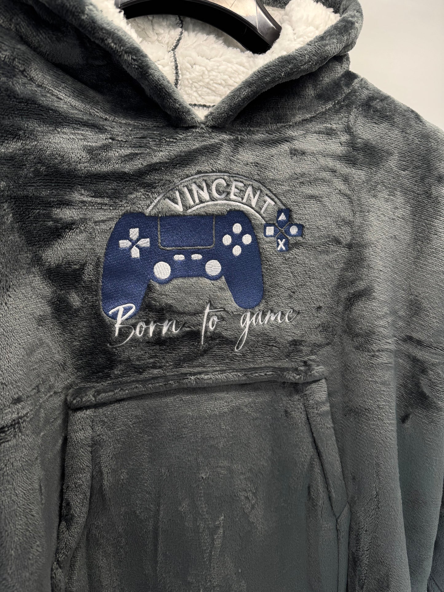 Born to Game Oversized Sherpa Lined Hoodie. Personalised Gamer Gift