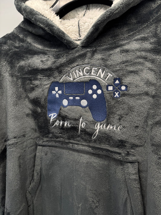 Born to Game Oversized Sherpa Lined Hoodie. Personalised Gamer Gift