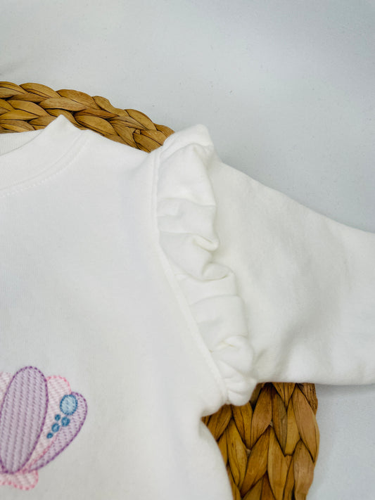 Mermaid Dreams: Girls Personalised Frilly Sweater with Enchanting Embroidered Design