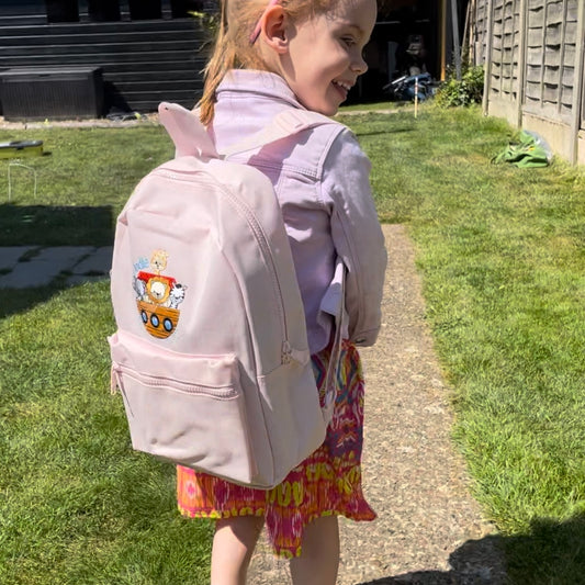 Animal Arc Embroidered, Personalised Backpack with- Zebra, Lion, Elephant, Giraffe Suitable for School or Nursery