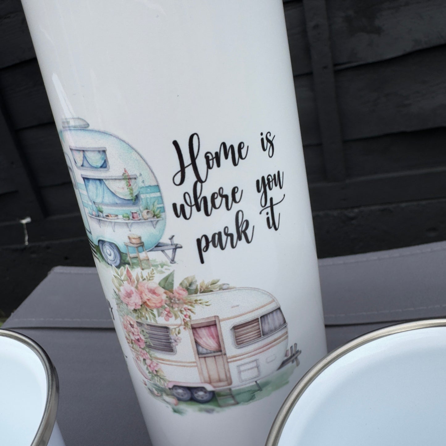 Personalised Camping Mug & Thermos Flask Set – Home Is Where You Park It