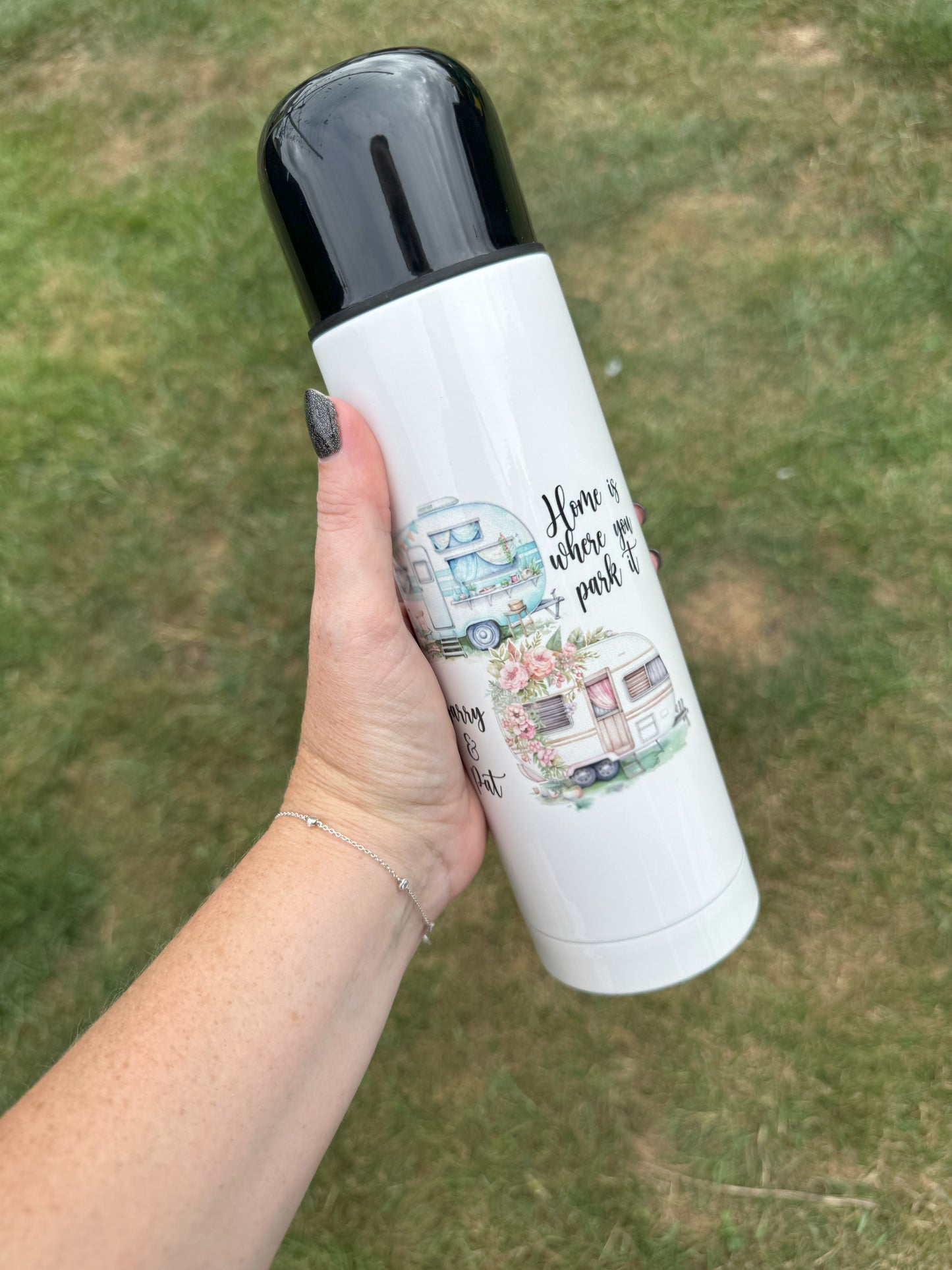 Personalised Camping Mug & Thermos Flask Set – Home Is Where You Park It