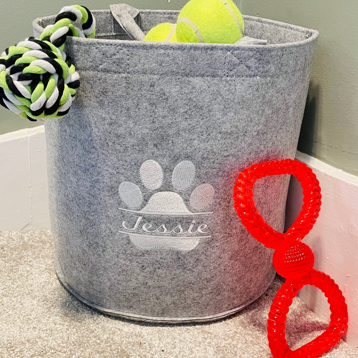 Personalised Pet Dog or Cat Toy Basket Embroidered With Your Pets Name