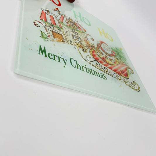 Ho Ho Ho Santa / Father Christmas Glass Chopping Board - Christmas Worktop Saver