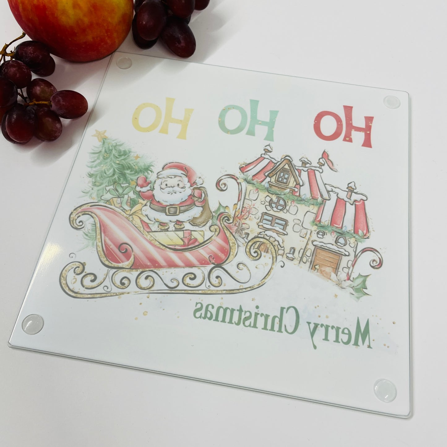 Ho Ho Ho Santa / Father Christmas Glass Chopping Board - Christmas Worktop Saver