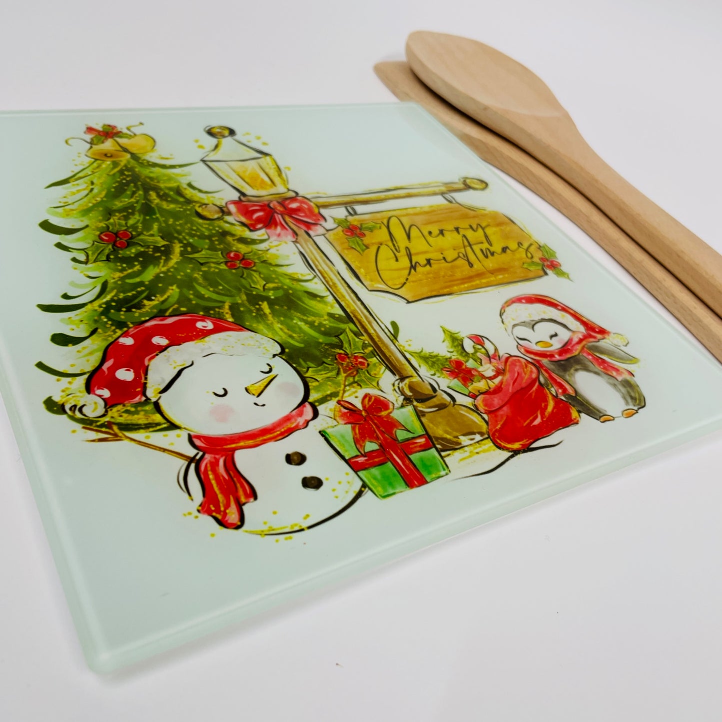 Christmas Friends Glass Chopping Board - Christmas Worktop Saver