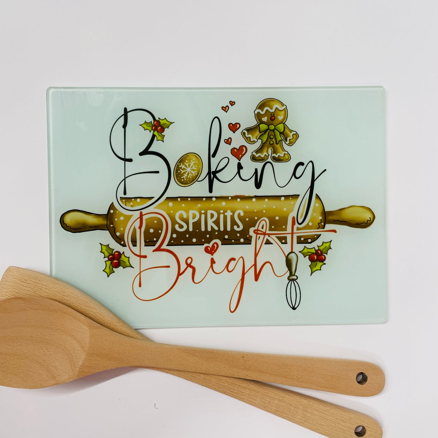 BAKING SPIRITS BRIGHT - Glass Chopping Board - Christmas Worktop Saver