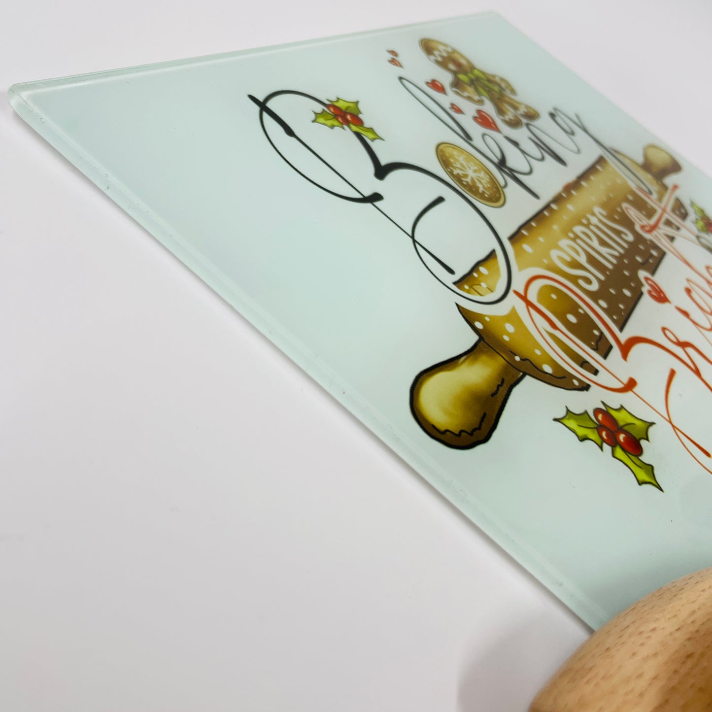 BAKING SPIRITS BRIGHT - Glass Chopping Board - Christmas Worktop Saver