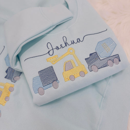 Children/Toddler Embroidered Construction Vehicles Personalised Sweater