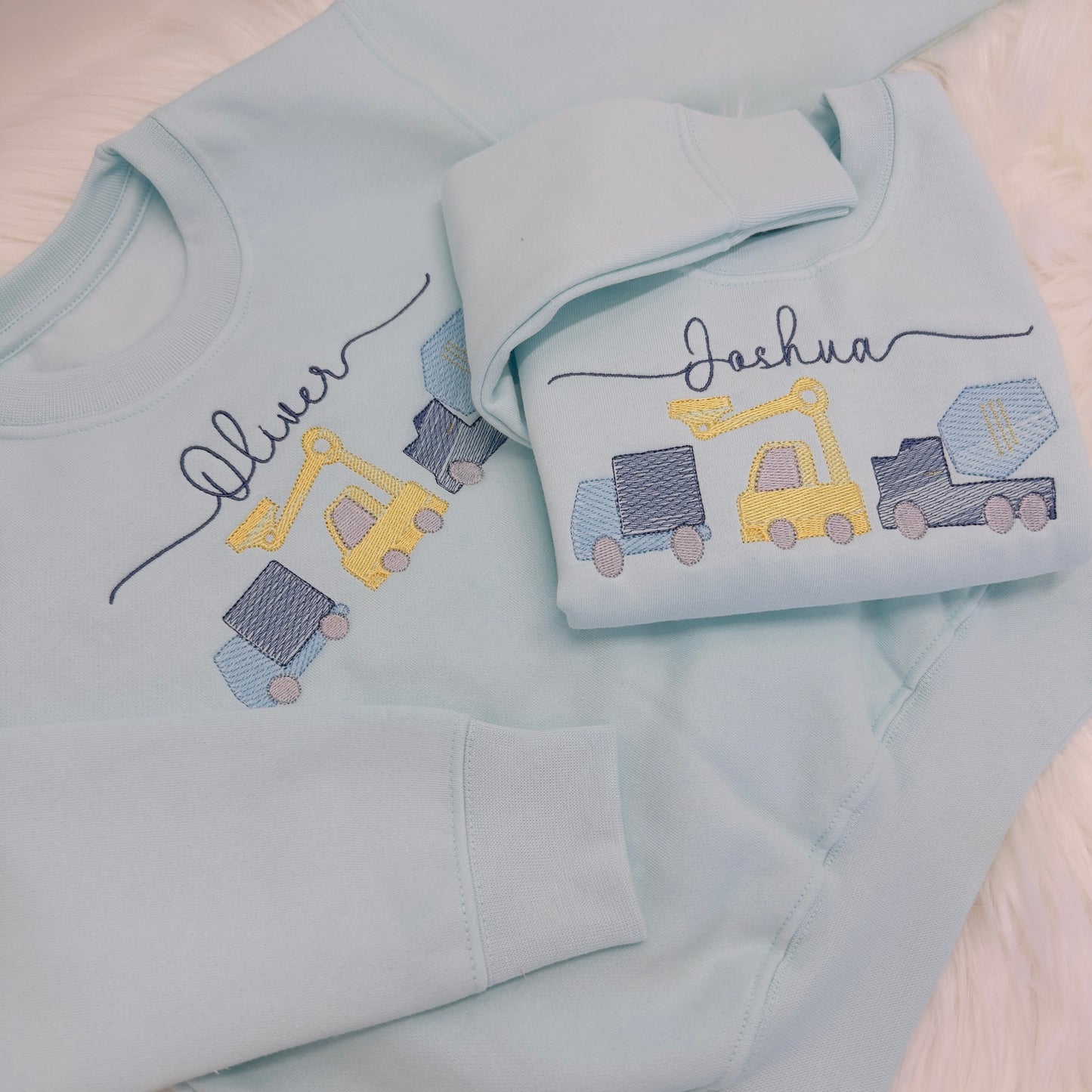 Children/Toddler Embroidered Construction Vehicles Personalised Sweater
