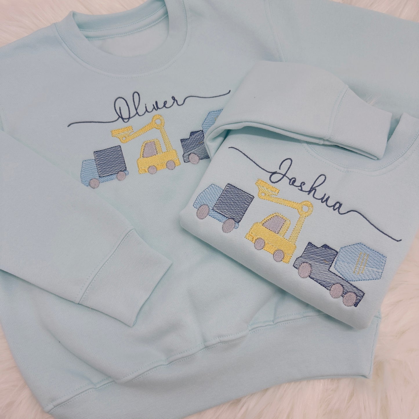 Children/Toddler Embroidered Construction Vehicles Personalised Sweater