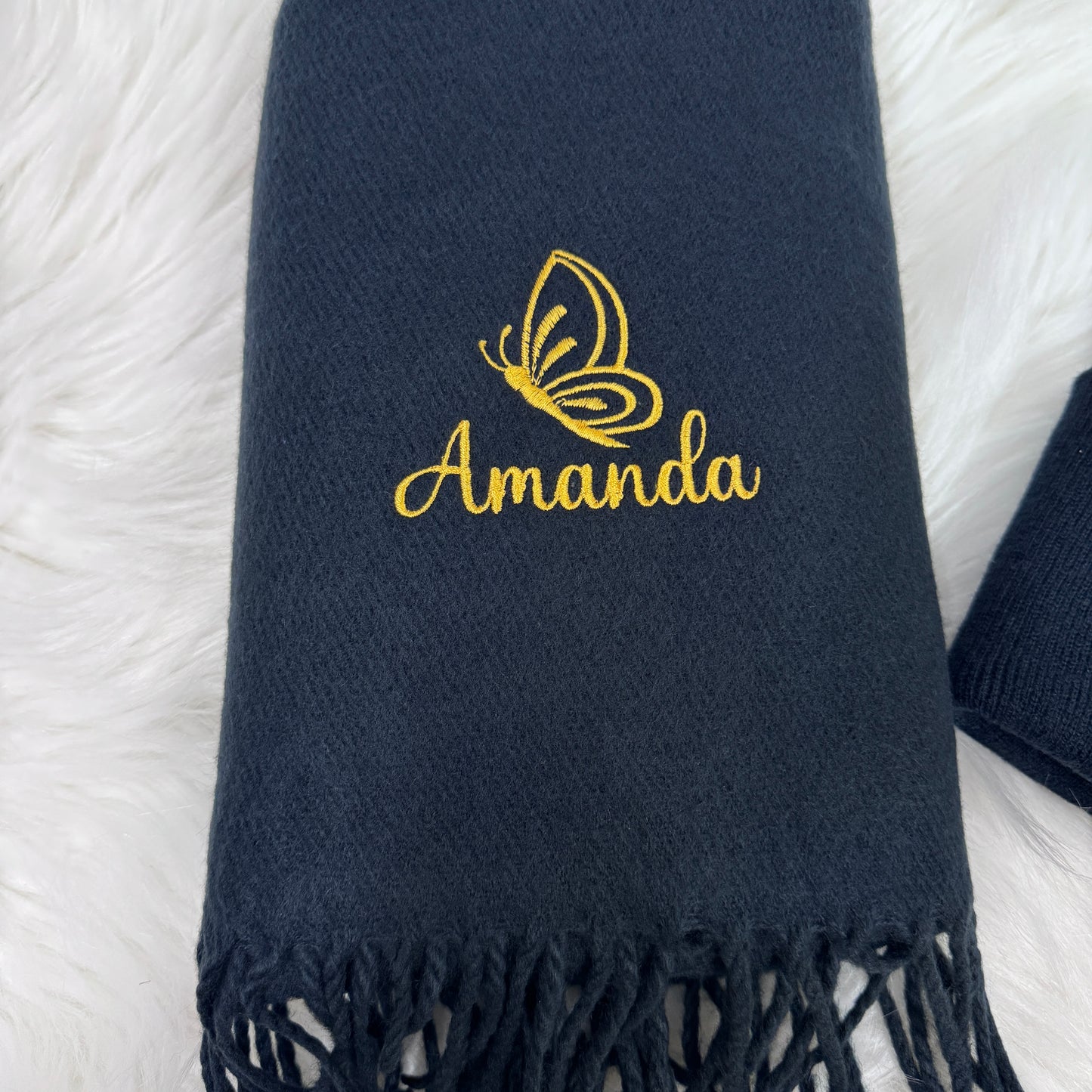 Butterfly Embroidered Scarf & Hat Set - Personalised Winter Accessories