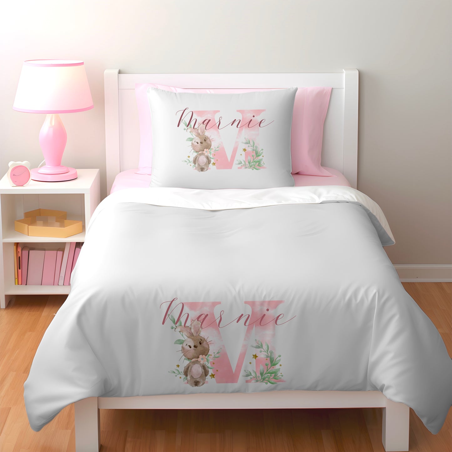 Personalised Cute Bunny Initial and Name Duvet Set - Children's Bedroom Decor