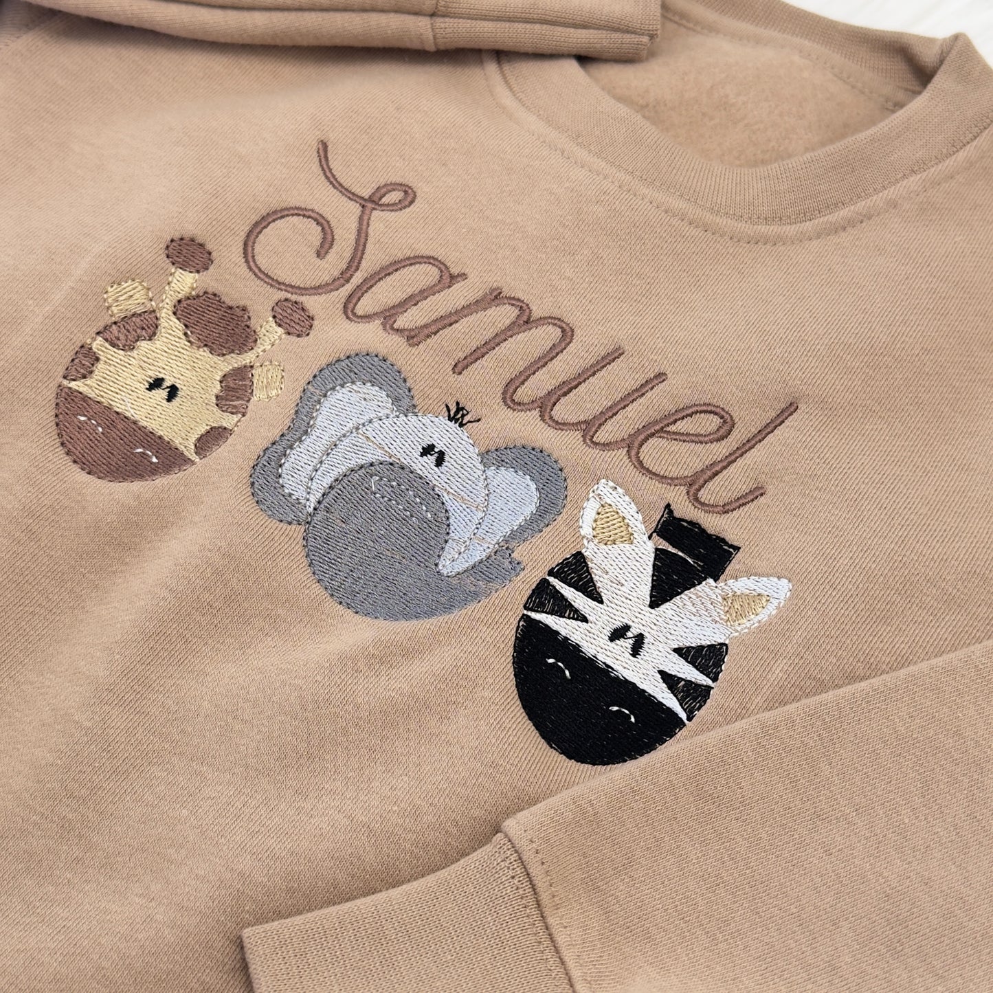 Giraffe, Elephant, Zebra Personalised Children’s Embroidered Zoo Sweater