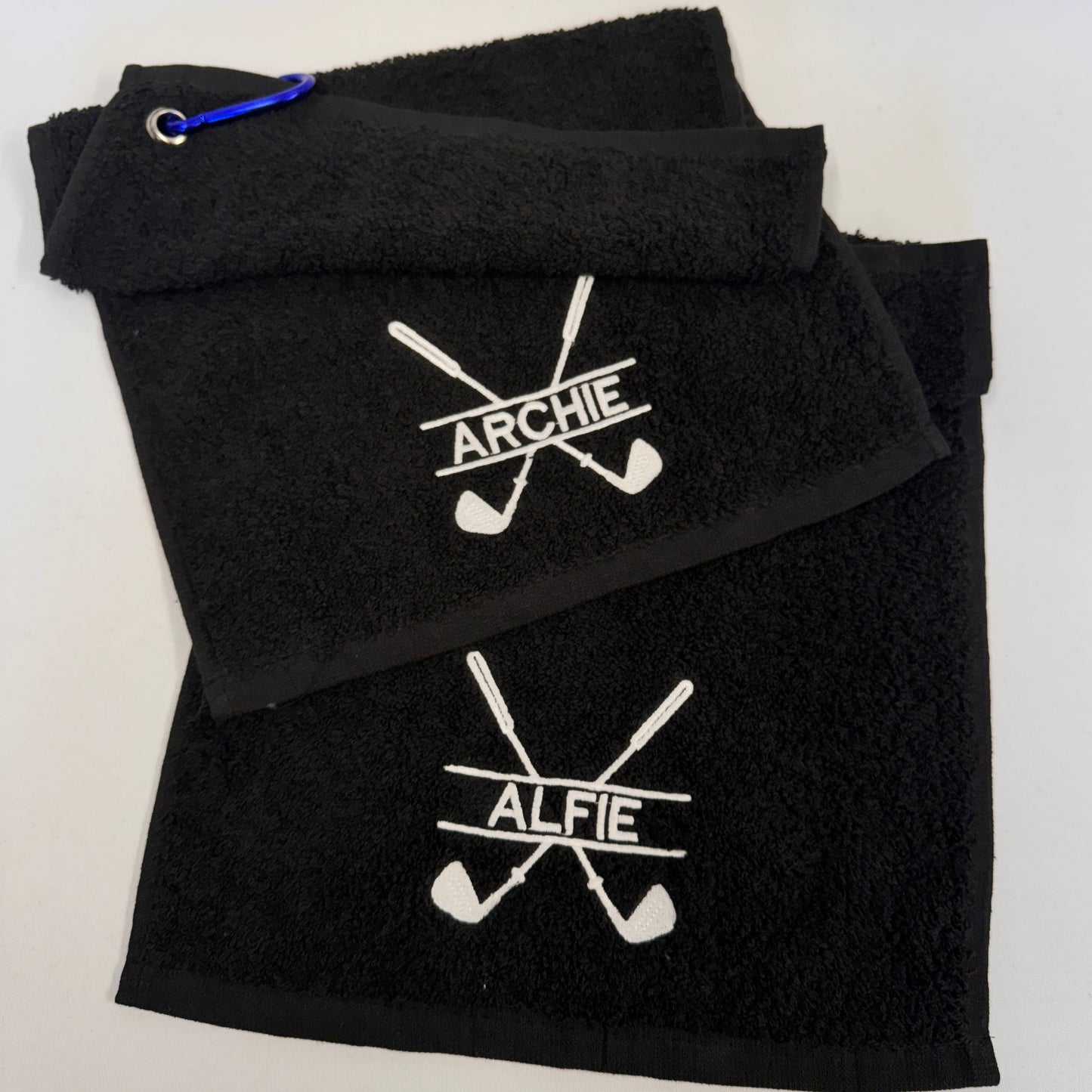 Golf Towel with Embroidered Clubs Personalised With Your Name