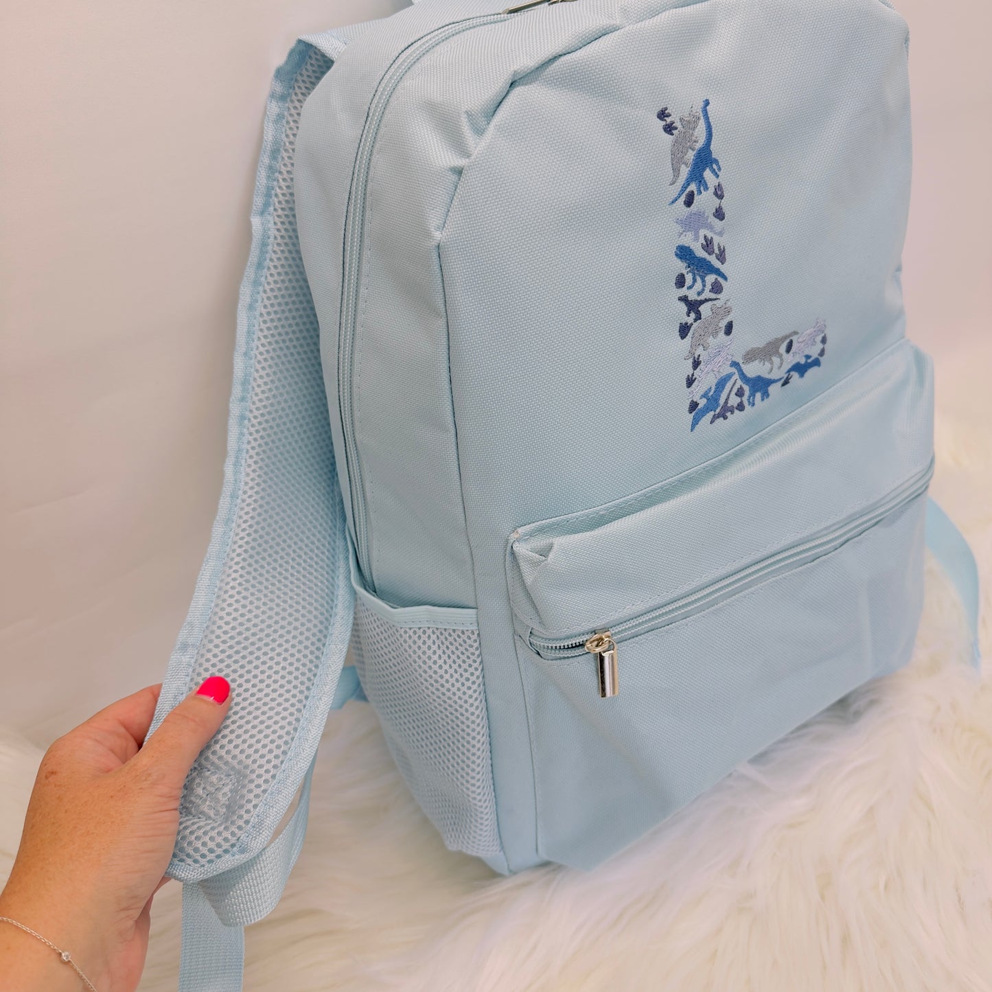 Personalised Children's School or Nursery Backpack with Dinosaur Initial Embroidery