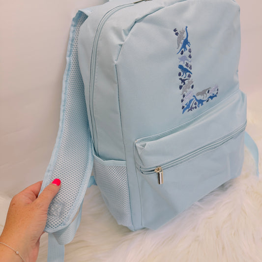 Personalised Children's School or Nursery Backpack with Dinosaur Initial Embroidery