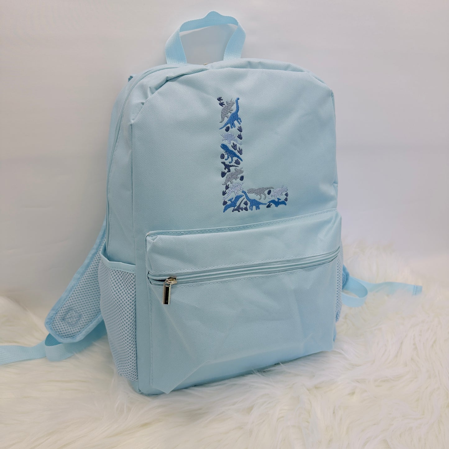 Personalised Children's School or Nursery Backpack with Dinosaur Initial Embroidery