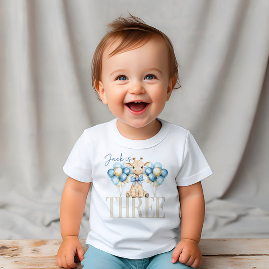 Personalised Giraffe Birthday Shirt for Boys or Girls, 100% Cotton Tee with Name and Age, Party Outfit