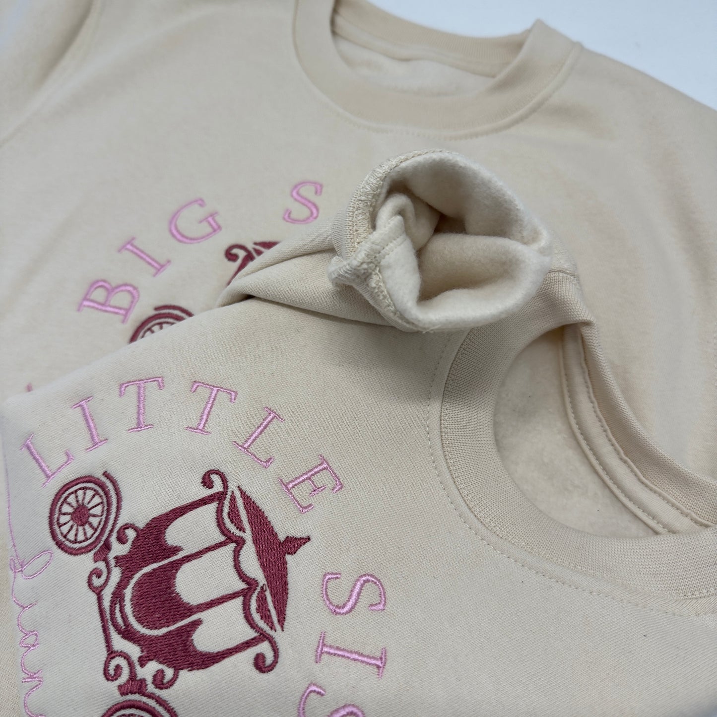 Big Sister Little Sister Personalised Embroidered Children's Soft Cotton Sweater with Princess Carriage
