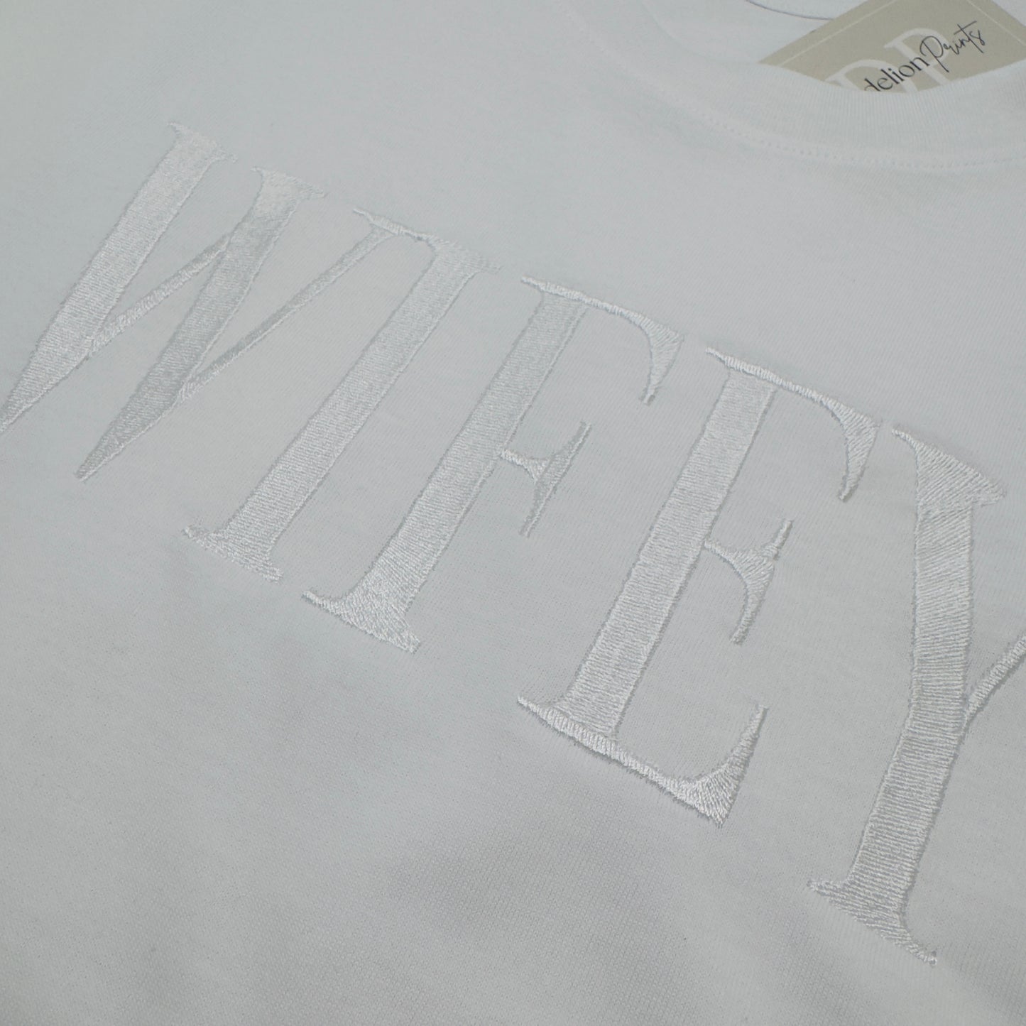 Wifey or Hubby Embroidered White Organic T-Shirt. Wedding Gift Idea.