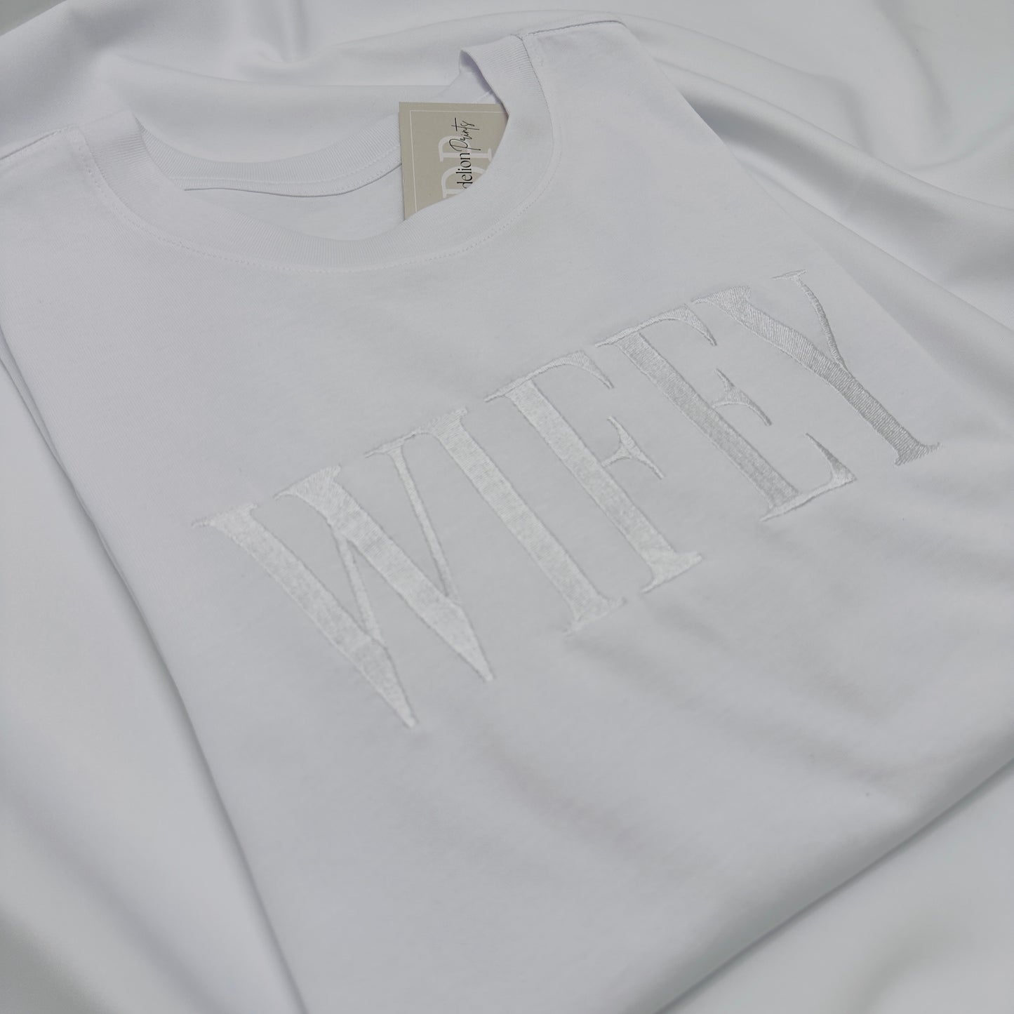 Wifey or Hubby Embroidered White Organic T-Shirt. Wedding Gift Idea.