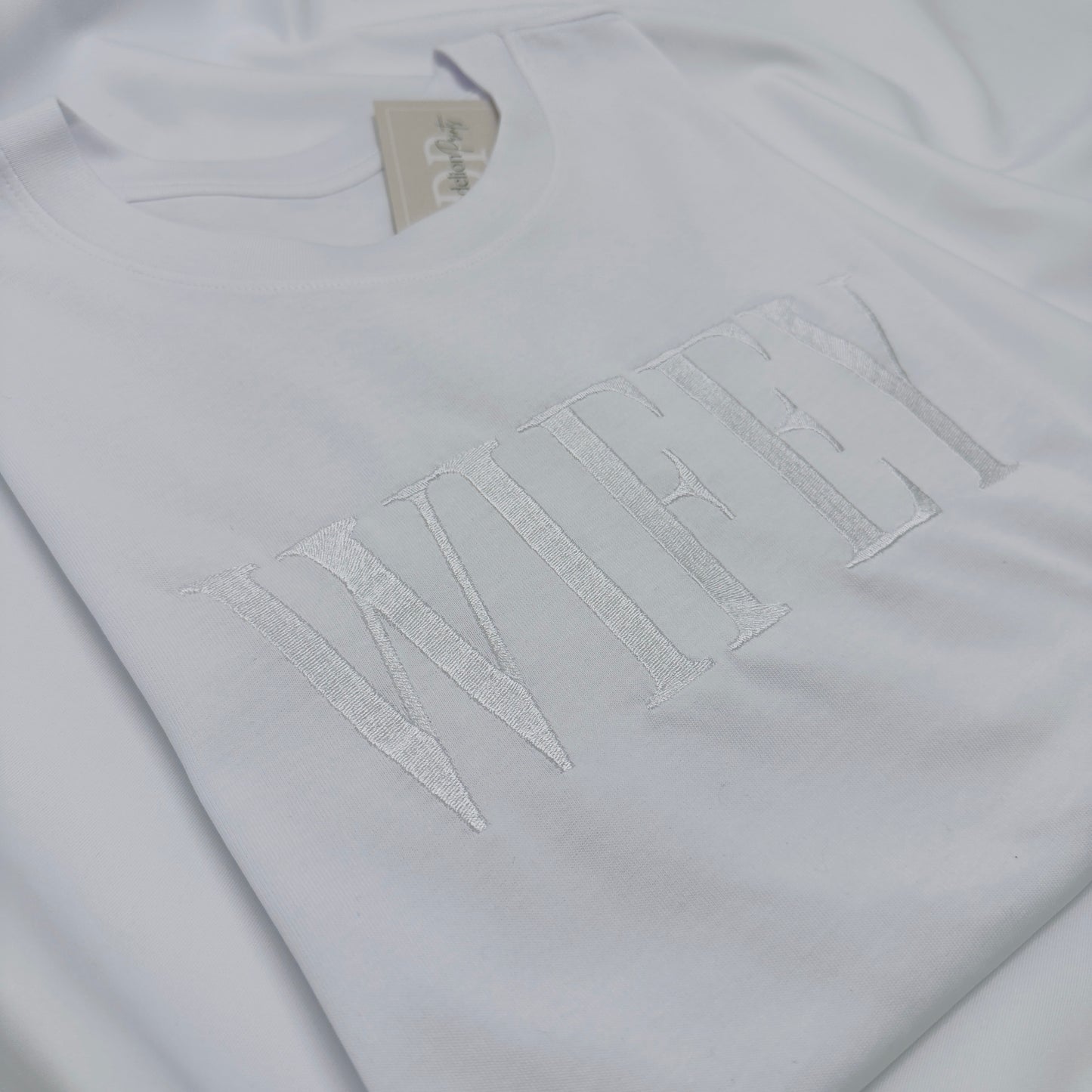 Wifey or Hubby Embroidered White Organic T-Shirt. Wedding Gift Idea.