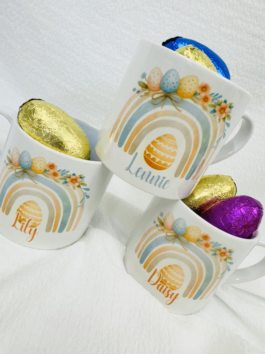 Easter Egg Delight Children's Mug | Personalised with Pastel Rainbow Design | Blue or Pink Name in 6oz or 11oz